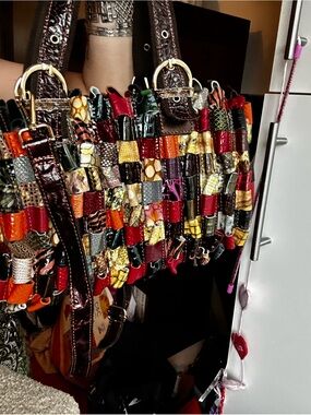 Multicolor Woven Patchwork Tote Bag - Women